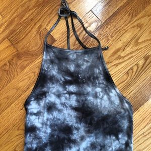 gray black and white tie dyed cropped halter top